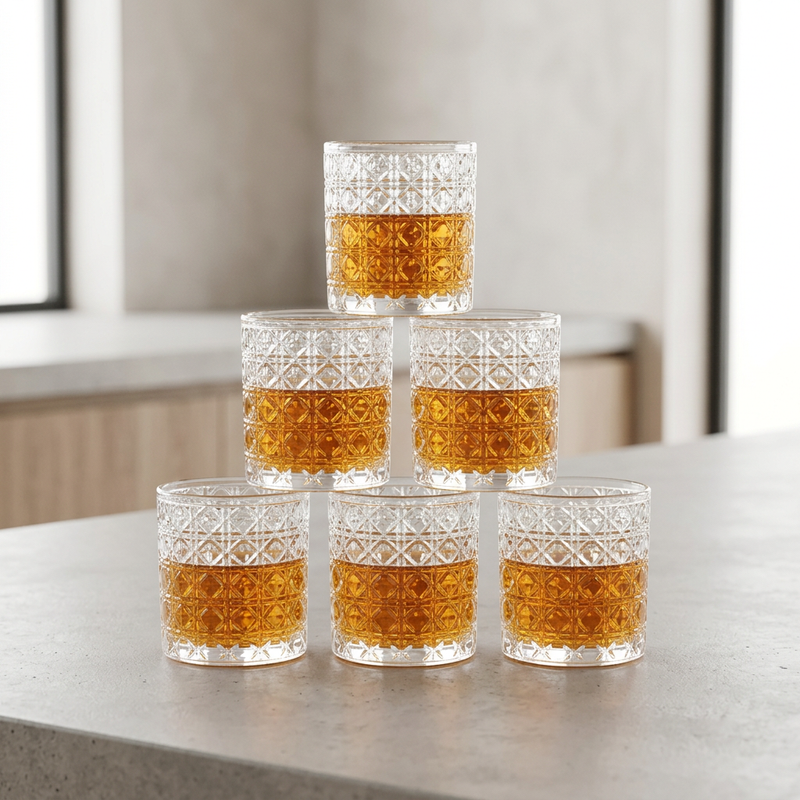 Imperial Diamond Cut Crystal Whiskey Glasses Set of 6