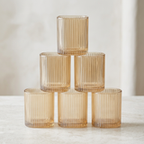 Ribbed Amber Square Glass Tumblers Set of 6