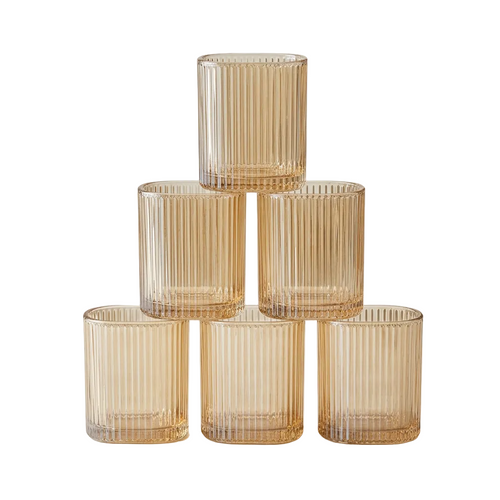 Ribbed Amber Square Glass Tumblers Set of 6