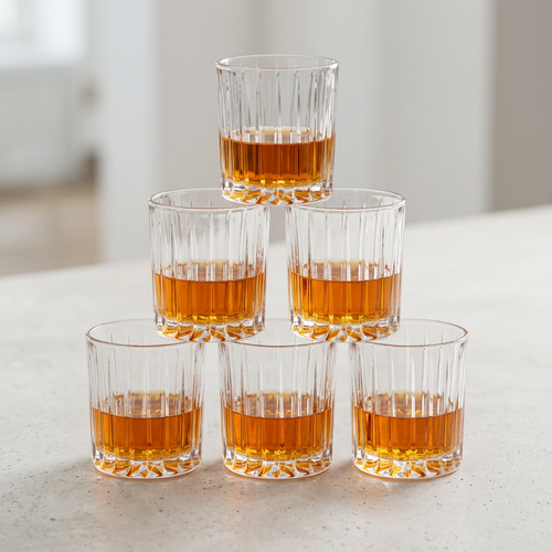 Premium Vertical Cut Crystal Whiskey Glasses Set of 6