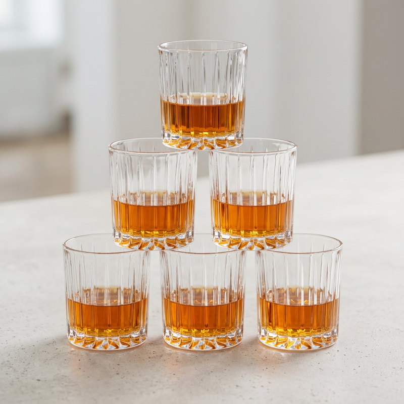 Premium Vertical Cut Crystal Whiskey Glasses Set of 6