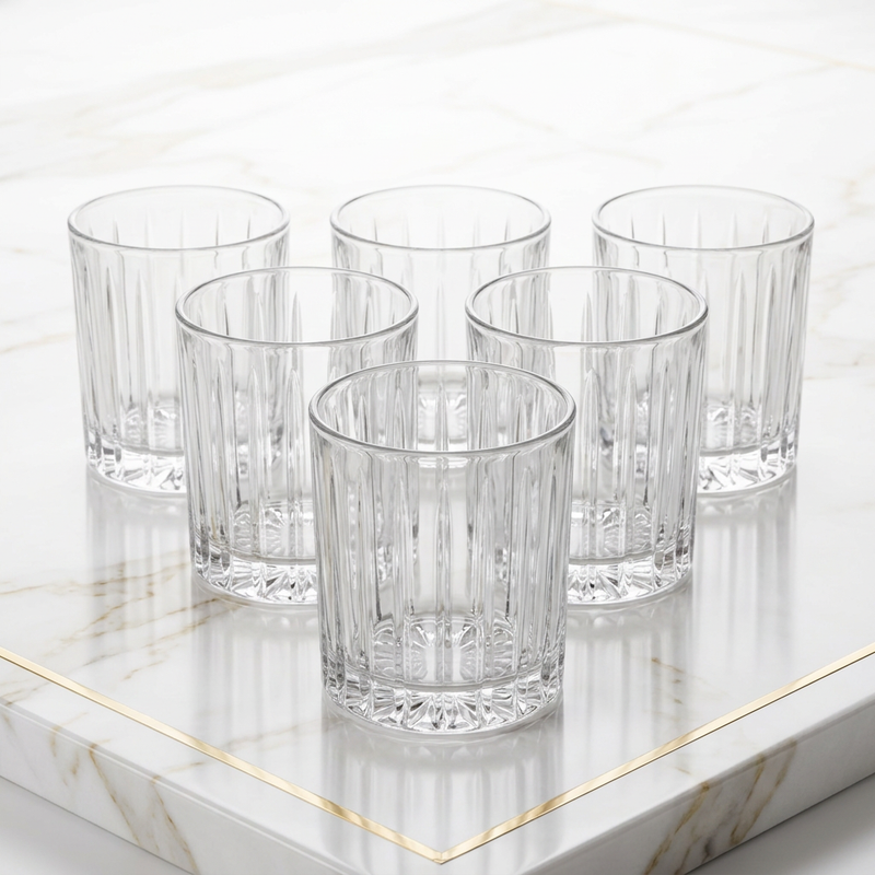 Premium Vertical Cut Crystal Whiskey Glasses Set of 6