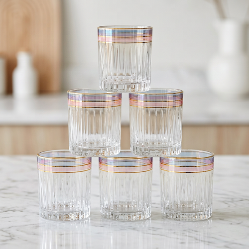 Imperial Ribbed Iridescent Glass Tumblers Set of 6