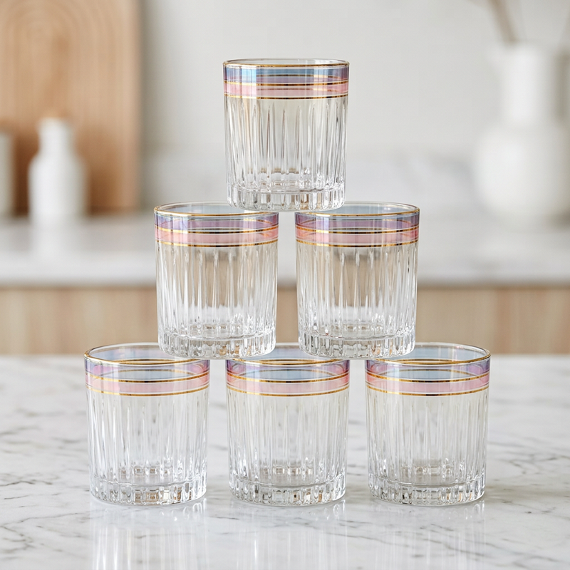 Imperial Ribbed Iridescent Glass Tumblers Set of 6