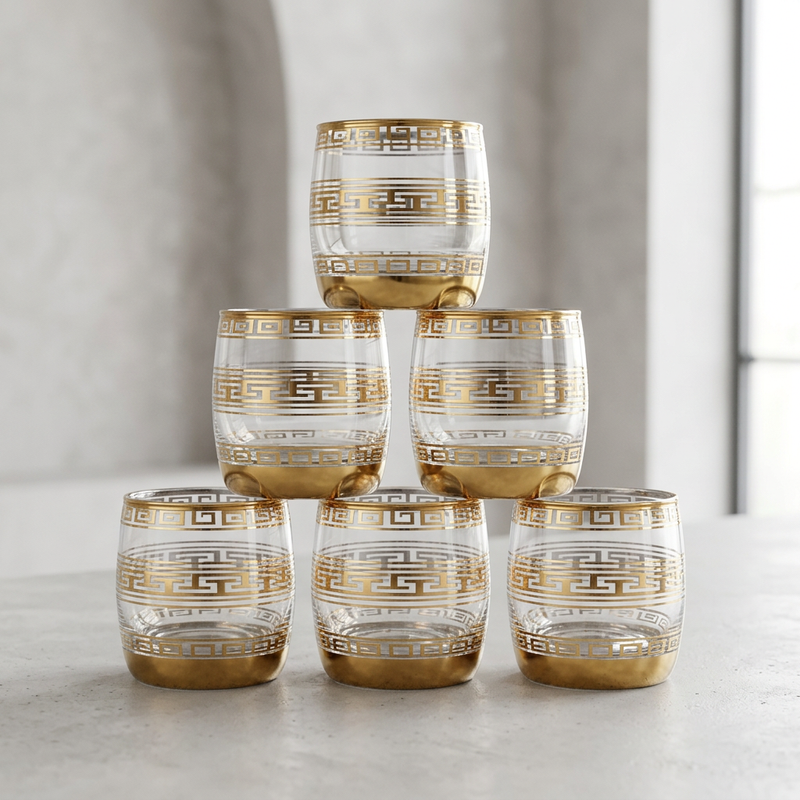 Imperial Greek Key Gold Whiskey Glasses Set of 6