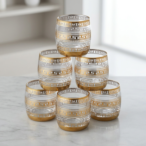 Imperial Greek Key Gold Whiskey Glasses Set of 6