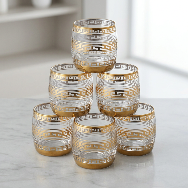 Imperial Greek Key Gold Whiskey Glasses Set of 6
