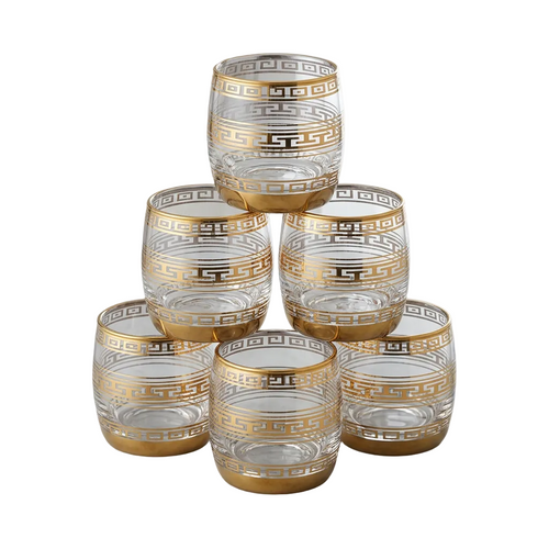 Imperial Greek Key Gold Whiskey Glasses Set of 6
