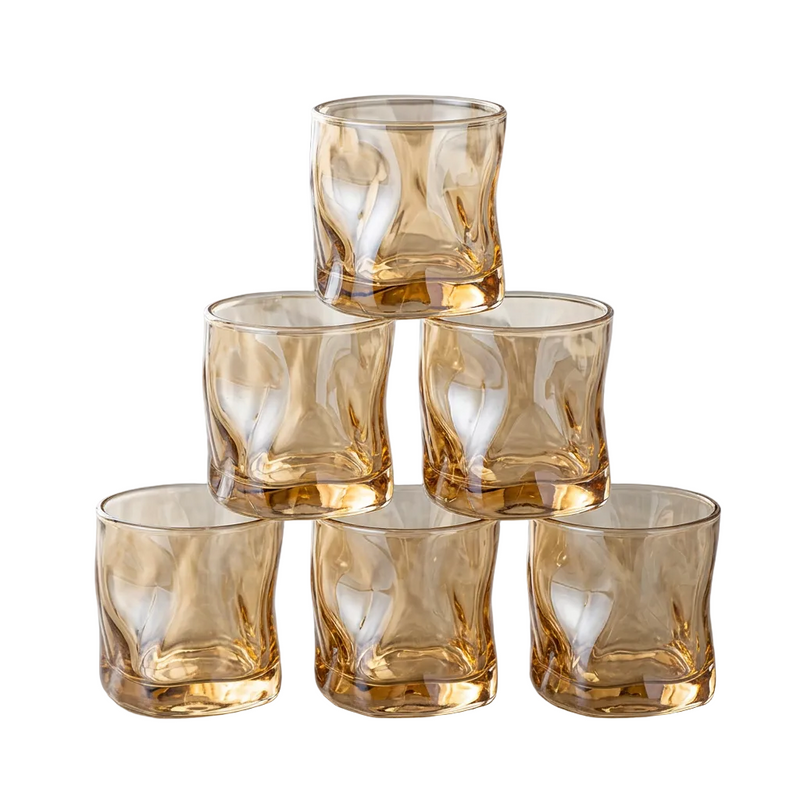 Origami Crumpled Amber Whiskey Glasses Set of 6