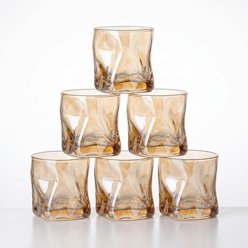 Origami Crumpled Amber Whiskey Glasses Set of 6