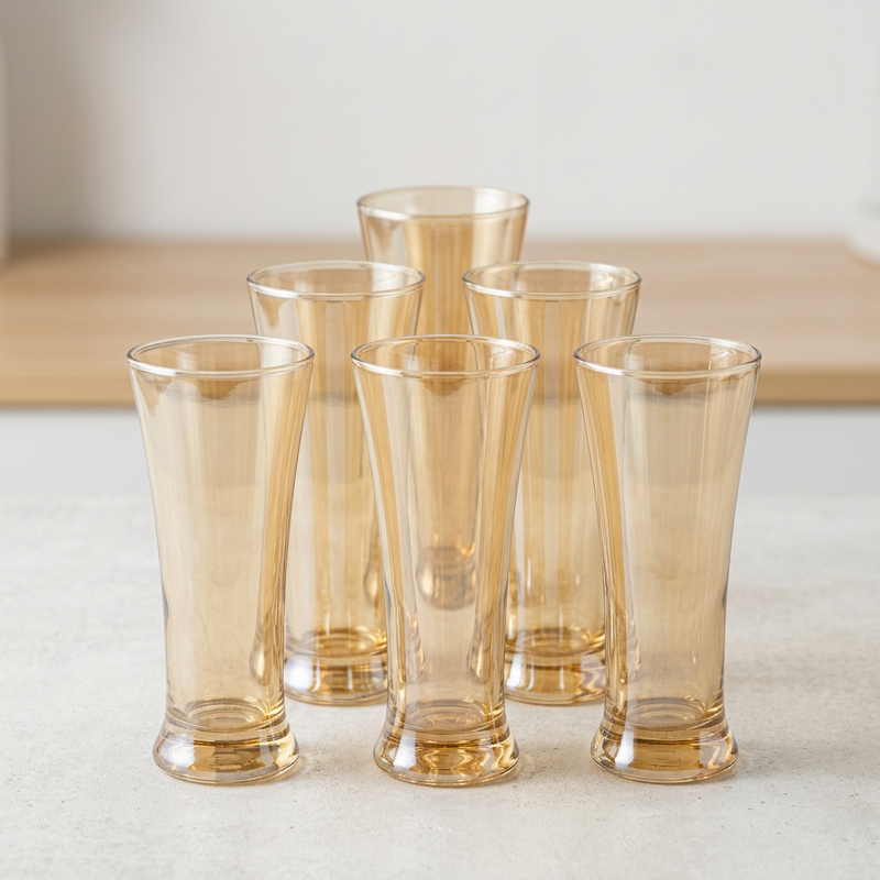 Amber Glass Beer and Mocktail Glasses Set of 6