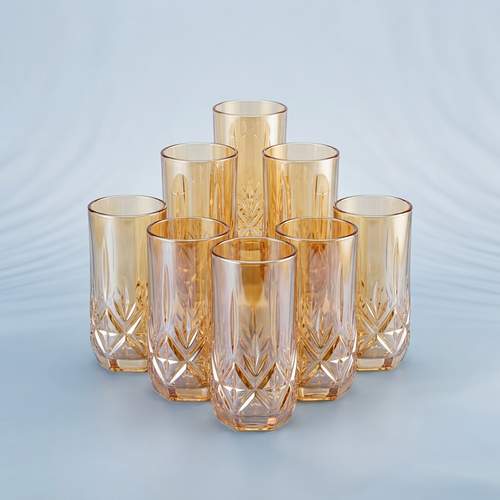 Amber Crystal Cut Glasses Set of 6