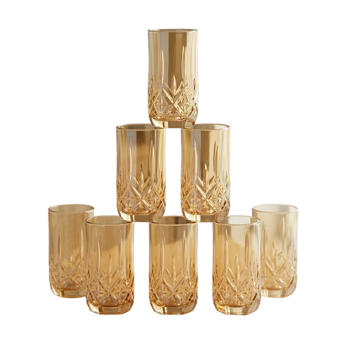 Amber Crystal Cut Glasses Set of 6
