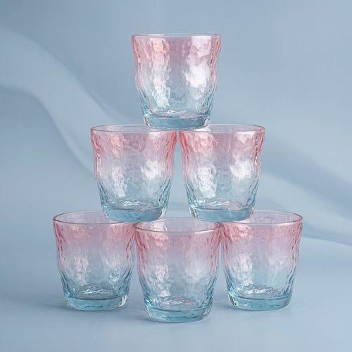 Pink and Blue Ombre Hammered Glass Set of 6
