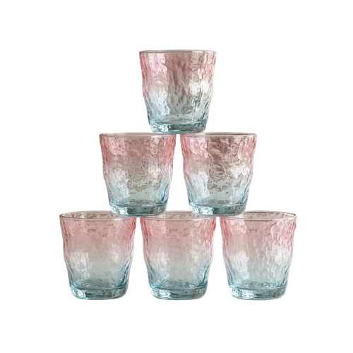 Pink and Blue Ombre Hammered Glass Set of 6