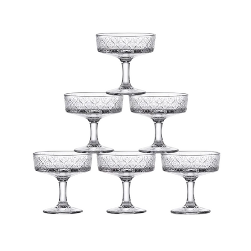 Vintage Embossed Crystal Coupe Glasses Set of 6
