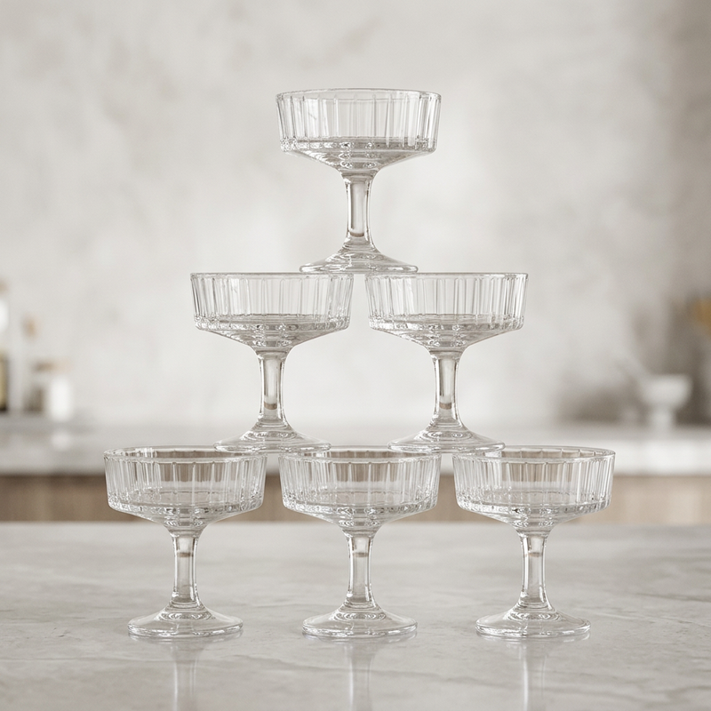 Luxury Ribbed Champagne Coupe Glasses Set of 6
