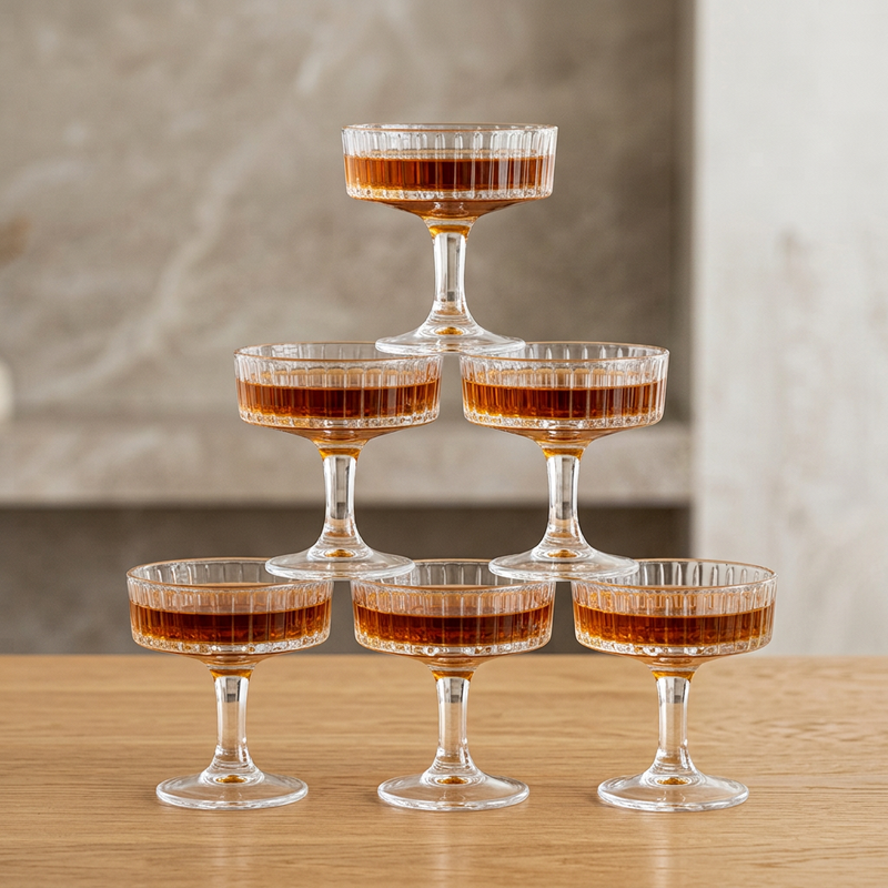 Luxury Ribbed Champagne Coupe Glasses Set of 6