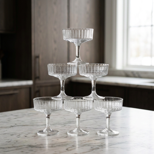 Luxury Ribbed Champagne Coupe Glasses Set of 6