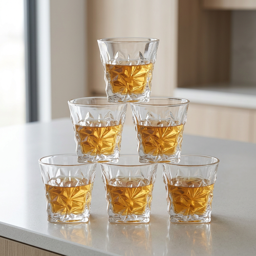 Diamond Cut Crystal Whiskey Glasses Set of 6