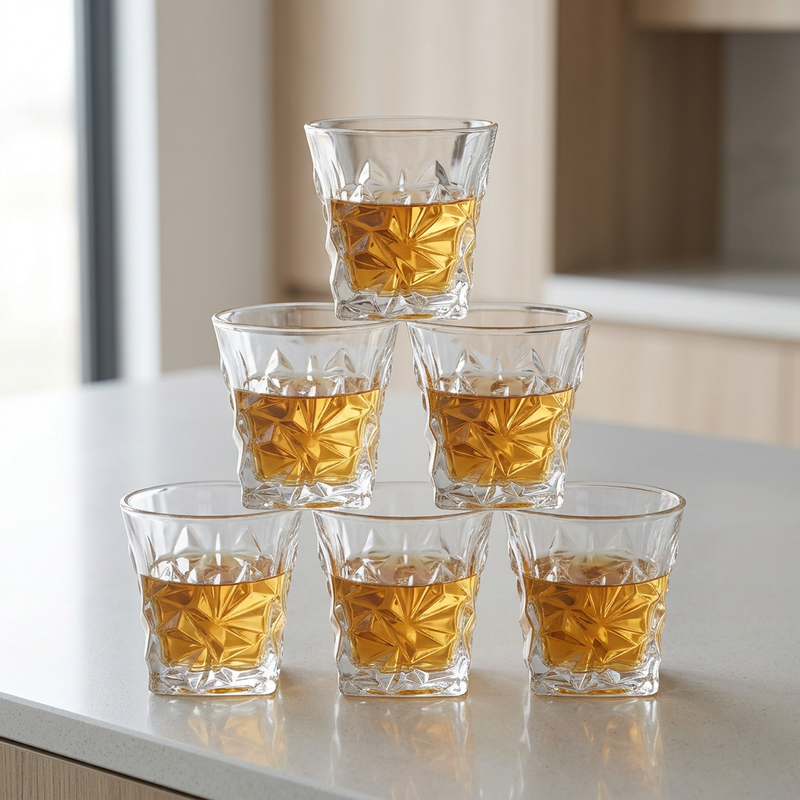Diamond Cut Crystal Whiskey Glasses Set of 6