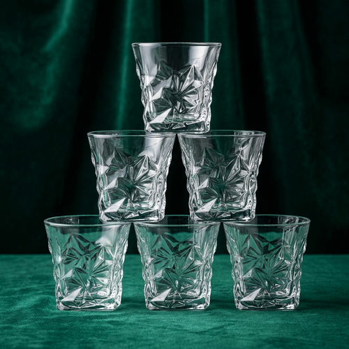 Diamond Cut Crystal Whiskey Glasses Set of 6