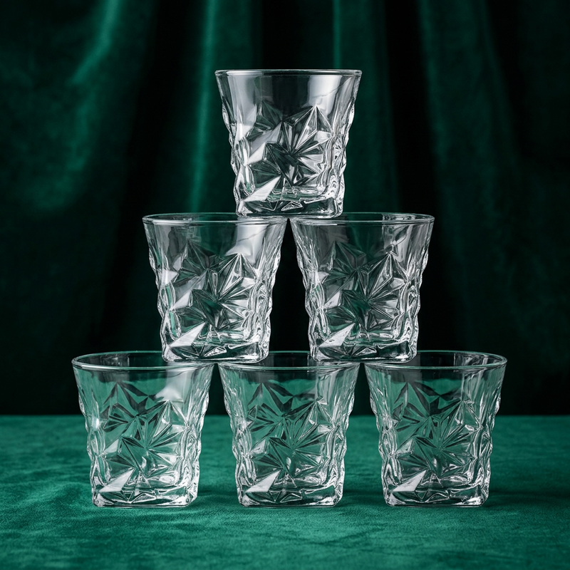 Diamond Cut Crystal Whiskey Glasses Set of 6