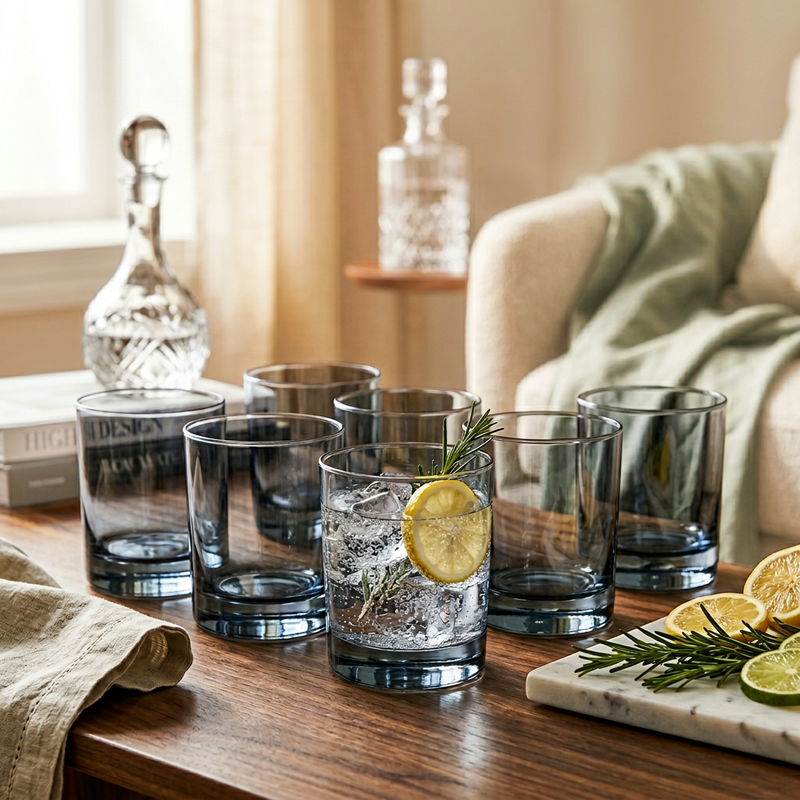 Smoked Blue Glass Tumbler Set of 6