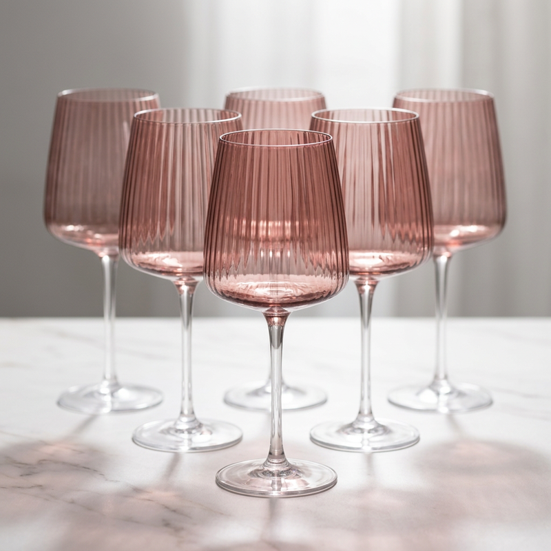 Aria Ribbed Blush Wine Glasses Set of 6
