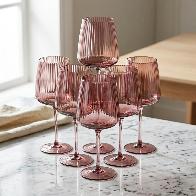 Aria Ribbed Blush Wine Glasses Set of 6