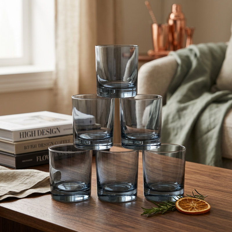 Smoked Blue Glass Tumbler Set of 6