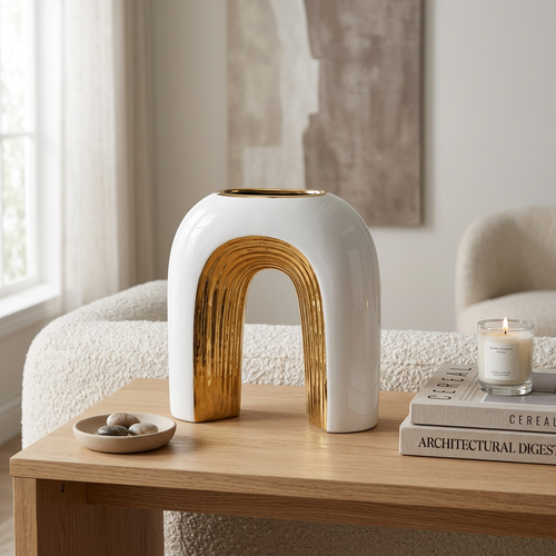 Elegant Arch Vase White and Gold