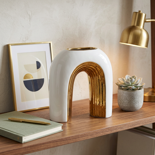 Elegant Arch Vase White and Gold