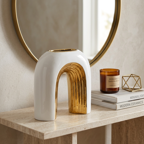 Elegant Arch Vase White and Gold