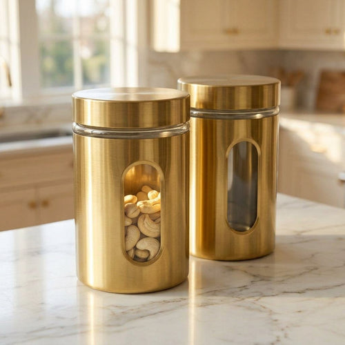Gold Finish Storage Jar Set with Viewing Window