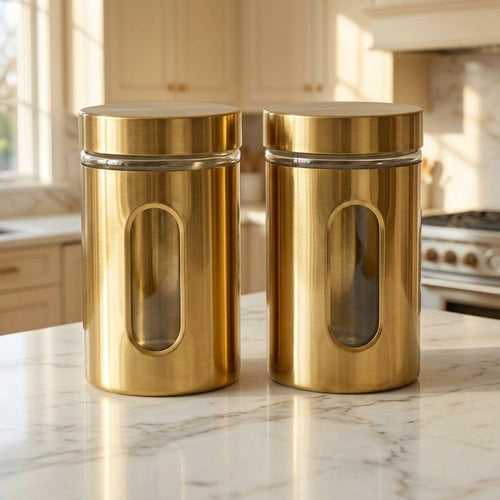 Gold Finish Storage Jar Set with Viewing Window