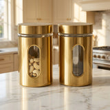 Gold Finish Storage Jar Set with Viewing Window