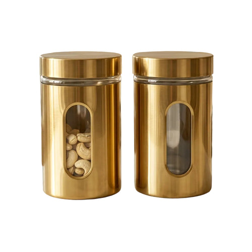 Gold Finish Storage Jar Set with Viewing Window
