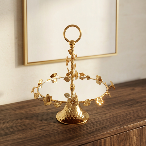 Elegant Gold Blossom Mirrored Serving Platter