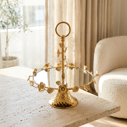 Elegant Gold Blossom Mirrored Serving Platter