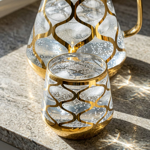 Elegant Golden Lattice Glass Water Set of 7