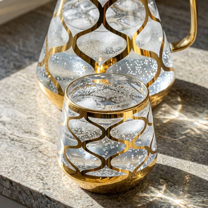 Elegant Golden Lattice Glass Water Set of 7