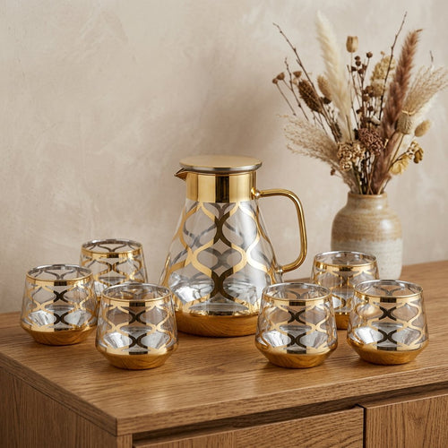 Elegant Golden Lattice Glass Water Set of 7
