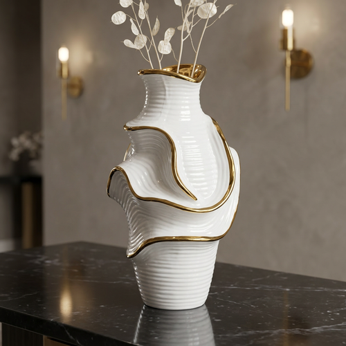 Metallic Gold Edge Centerpiece Vase
