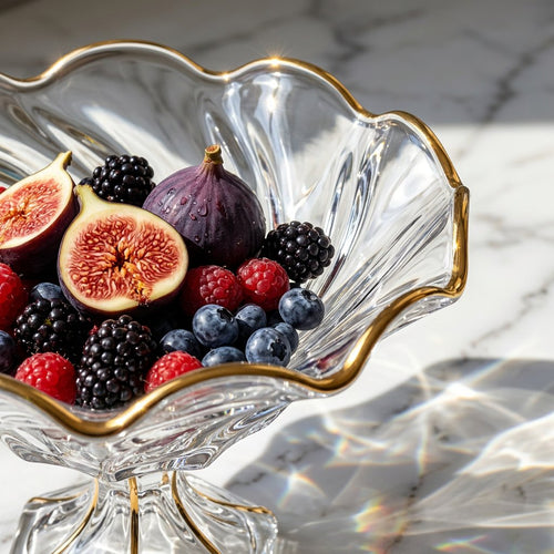 Elegant Gold Bordered Ruffled Glass Bowl