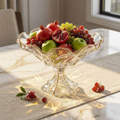 Elegant Gold Bordered Ruffled Glass Bowl