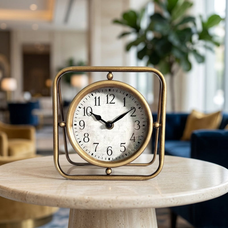 Modern Geometric Brass Gyroscope Desk Clock