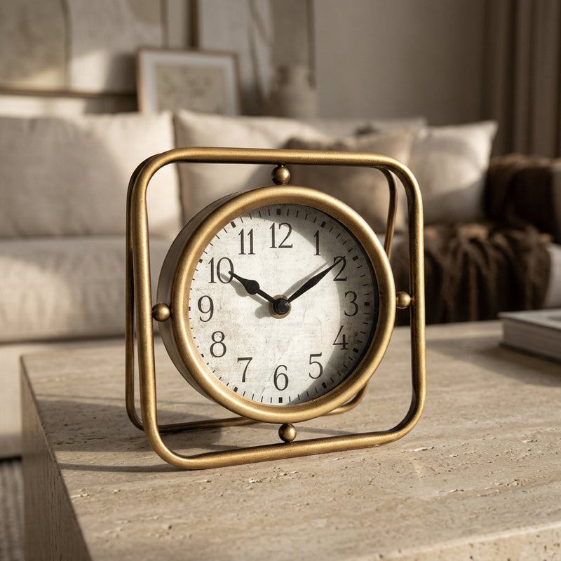 Modern Geometric Brass Gyroscope Desk Clock
