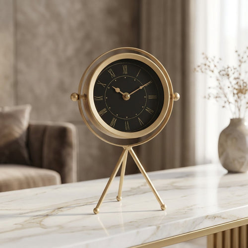 Aethel Modern Gold Metal Tripod Table Clock