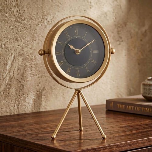 Aethel Modern Gold Metal Tripod Table Clock